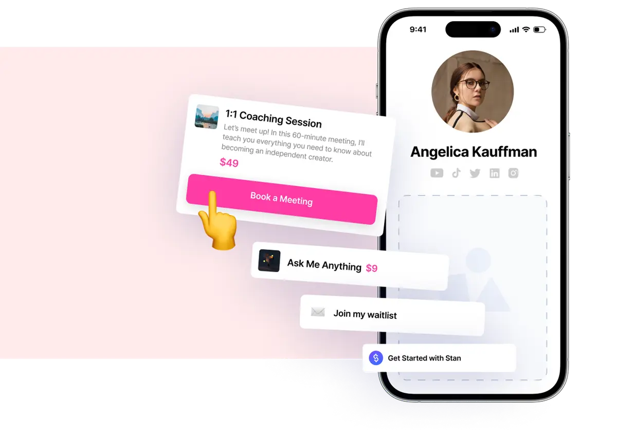 A mobile interface showcasing digital coaching bookings, a key feature in the Stan Store vs Shopify debate.