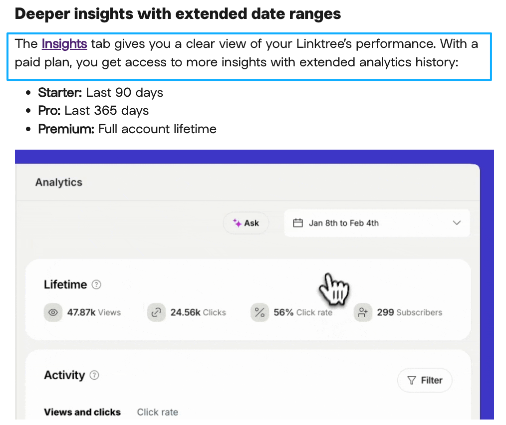 Track detailed performance metrics to prove you are using the best link in bio for creators with high click rates.