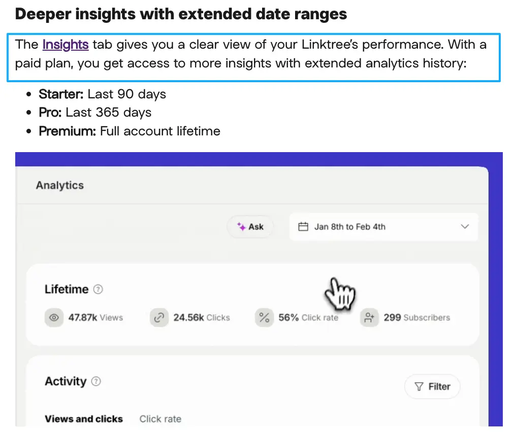 Track detailed performance metrics to prove you are using the best link in bio for creators with high click rates.