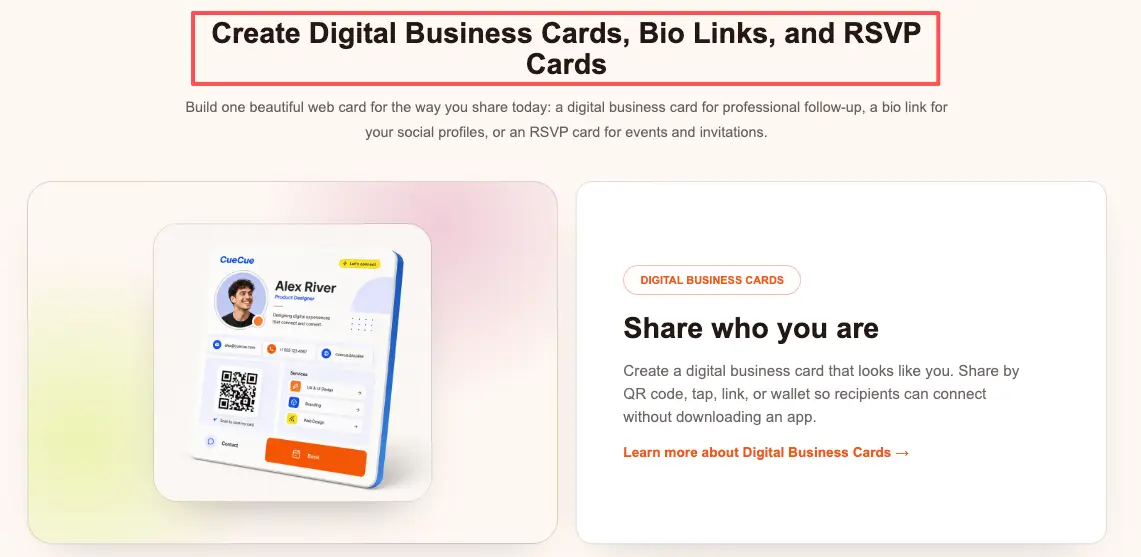 Interface for creating digital business and bio link cards to seamlessly connect your video campaign page.