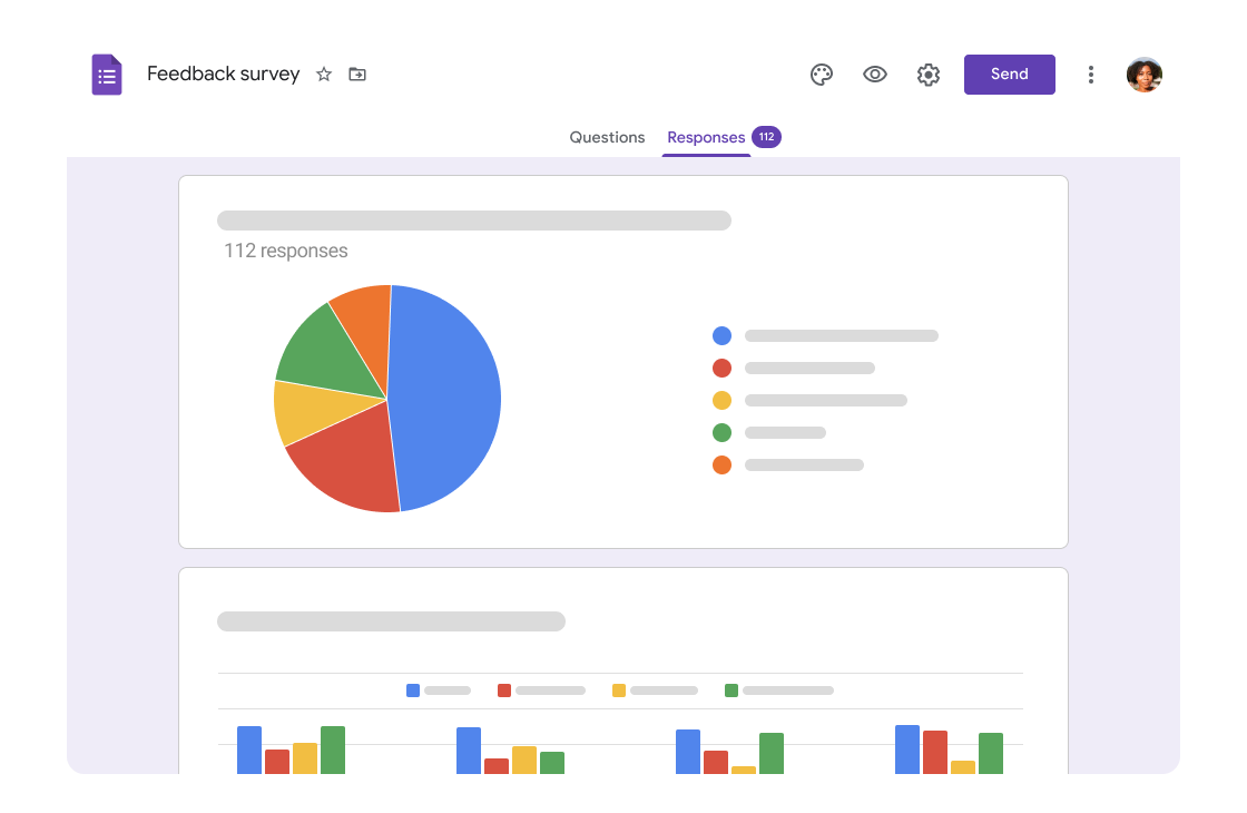 Google Forms responses dashboard showing pie charts, making it one of the most accessible free typeform alternatives.