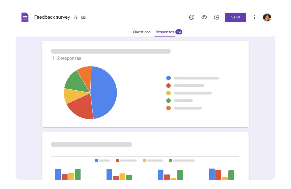 Google Forms responses dashboard showing pie charts, making it one of the most accessible free typeform alternatives.