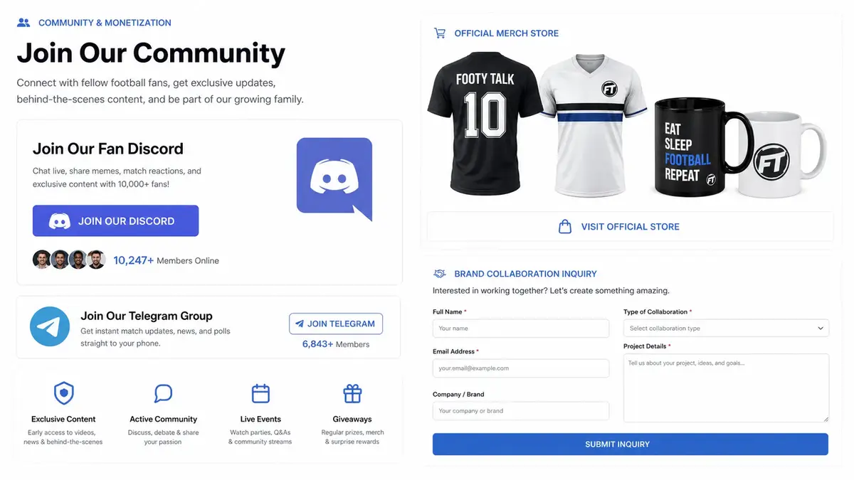 Explore community integration and merch monetization strategies to maximize the potential of your football creator hub.