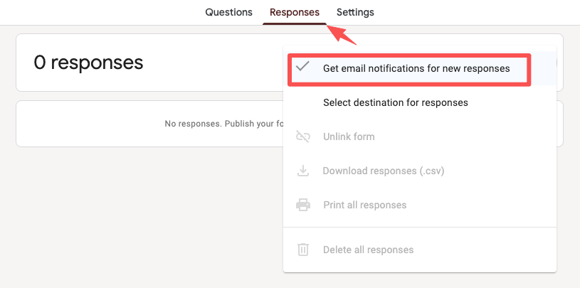 Turn on email notifications within your google form rsvp template to get instant alerts when guests submit their replies.