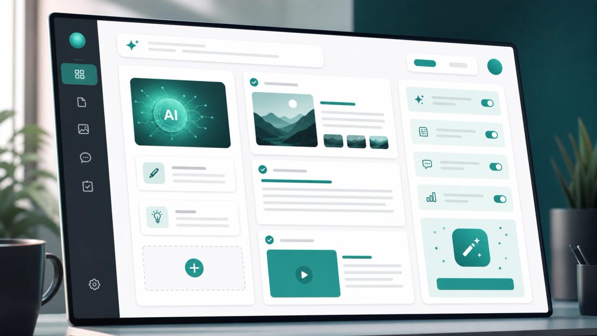 Dashboard concept showing AI drafted content organized into card sections
