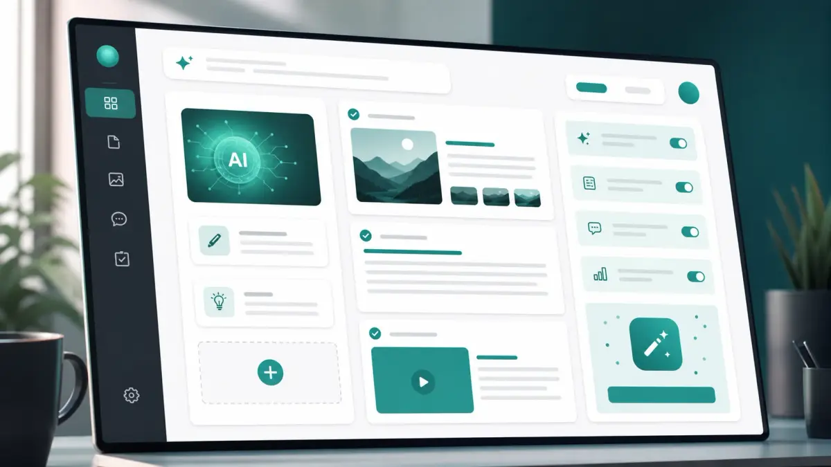 Dashboard concept showing AI drafted content organized into card sections