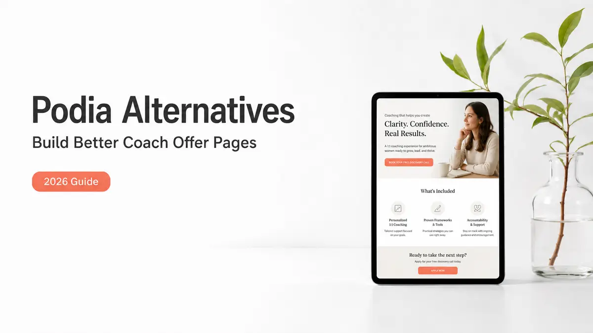 2026 guide highlighting top Podia alternatives to build better coach offer pages.