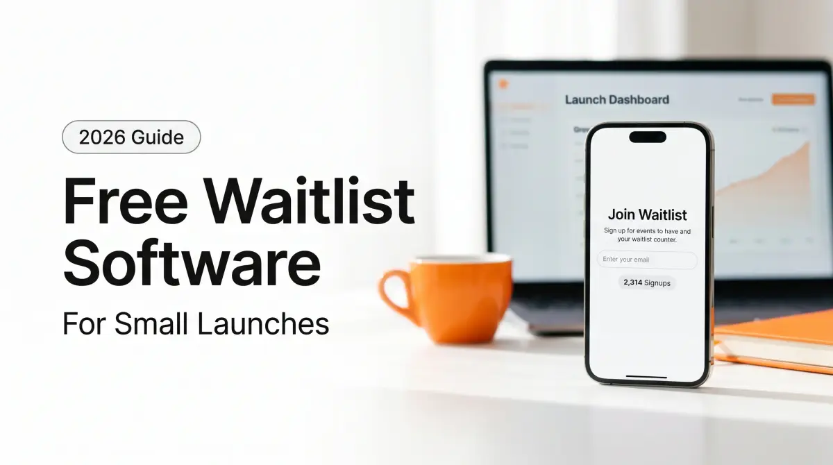 Hero image showing laptop and phone displaying 'Join Waitlist' using free waitlist software.