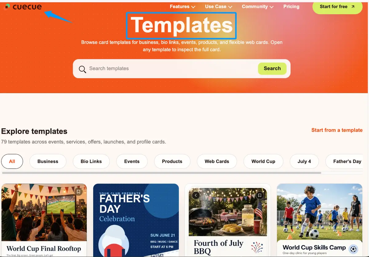 CueCue digital templates library for creating a structured lead path in your real estate broker bio.