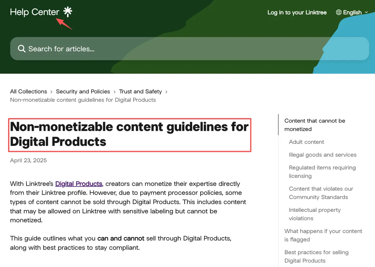 Linktree guidelines on non-monetizable content, a key policy difference in the stan store vs linktree match.