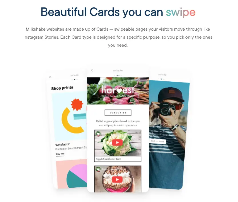 Reviewing swipeable cards in Milkshake vs Linktree to see which platform offers better user engagement and design.