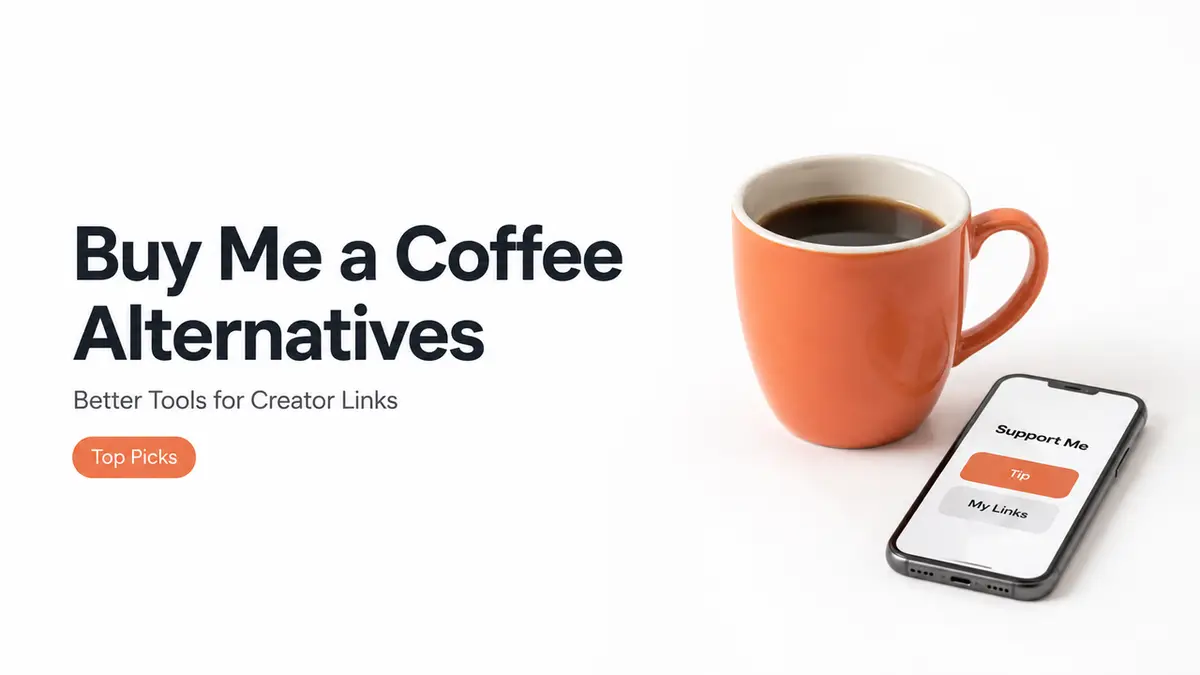 Discover the best buy me a coffee alternative tools for creators, featuring an orange mug and a smartphone interface.