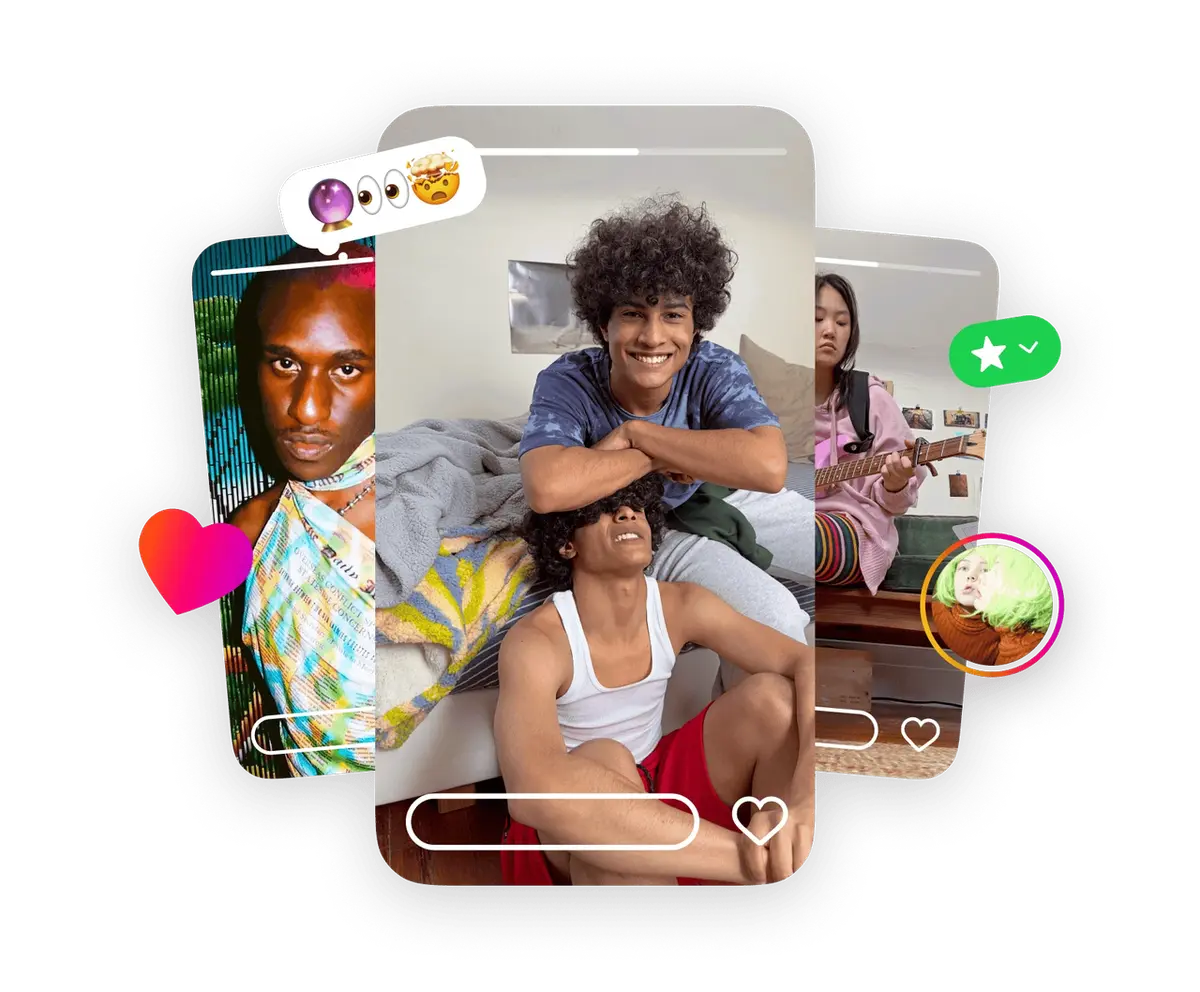 Dynamic Instagram stories and profile inspiration collage for young creatives, perfect for building an engaging Instagram bio for photographer. Features multiple user profiles and interactive elements.