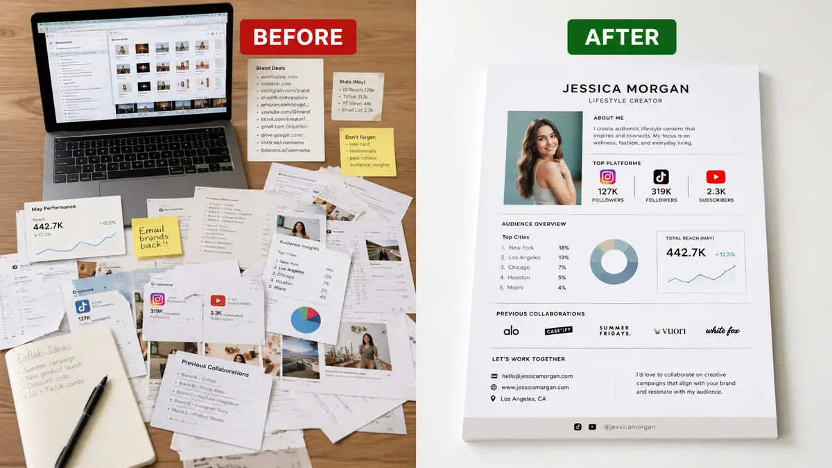 Transform messy notes into a clean media kit to land higher paying brand deals for content creators this year.