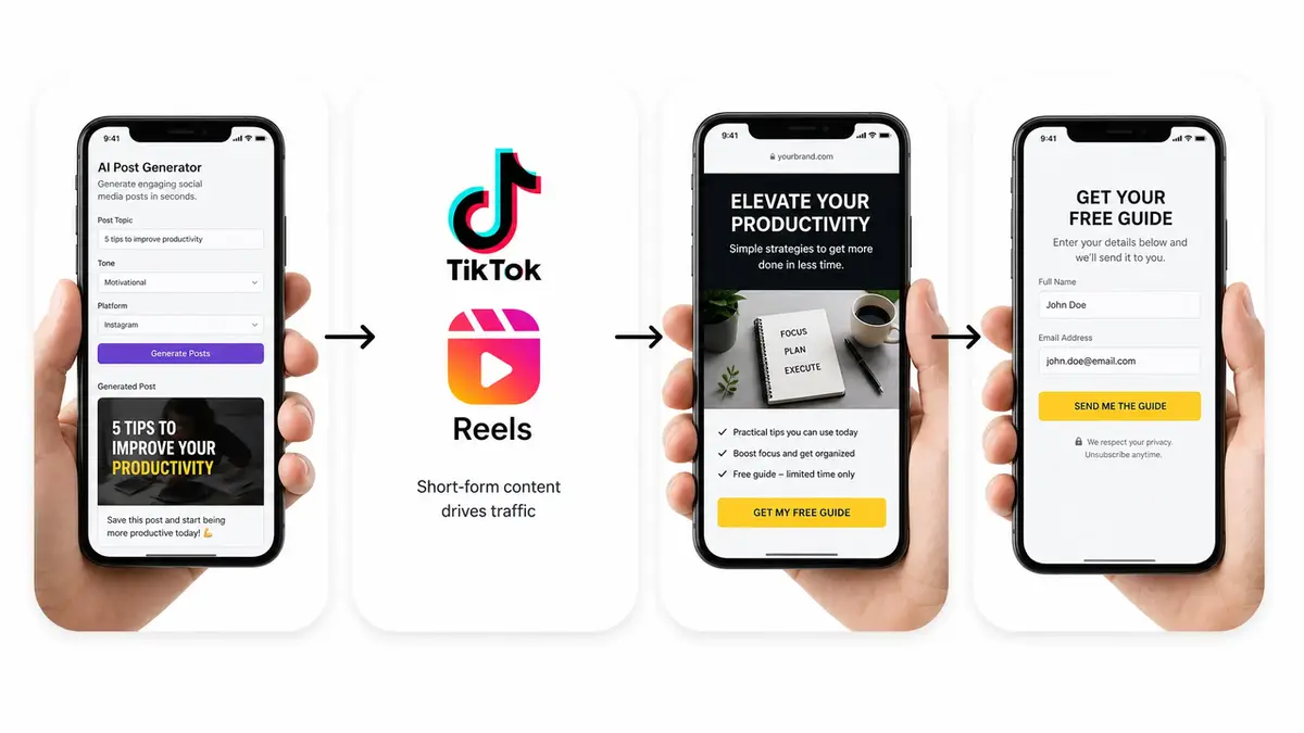 Use an AI post generator and TikTok Reels funnel to capture leads effectively and set up a reliable auto earn business.