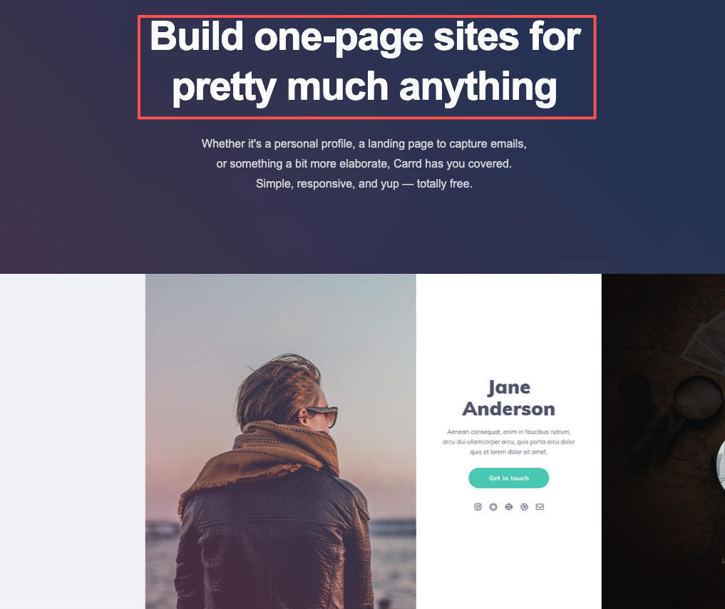 Exploring carrd alternatives by reviewing standard one-page site features, like personal profiles and landing pages.