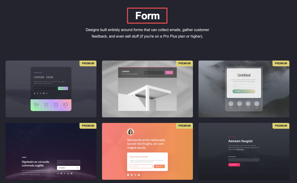 Comparing form designs in carrd alternatives used to collect emails, gather customer feedback, and sell products online.