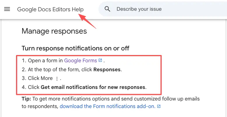 Follow these Google help center instructions to easily enable email notifications for your new lead form template.