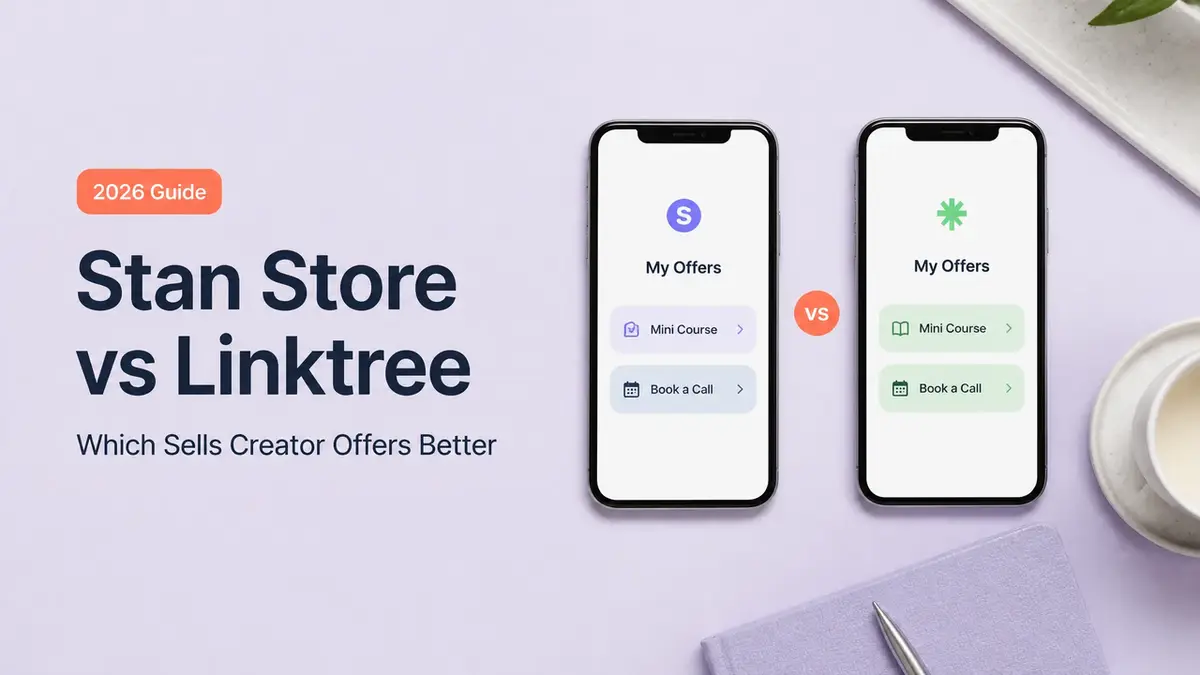 A side-by-side stan store vs linktree comparison banner showcasing creator link-in-bio landing pages on mobile.