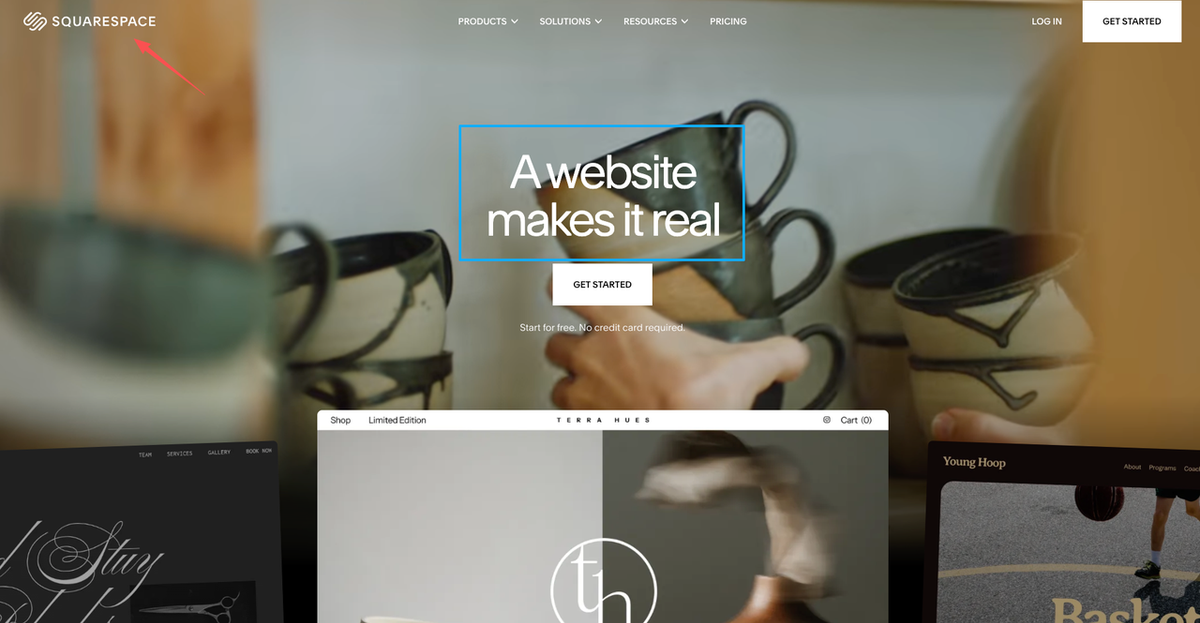 The Squarespace homepage interface, often reviewed when users start searching for better squarespace alternatives online.