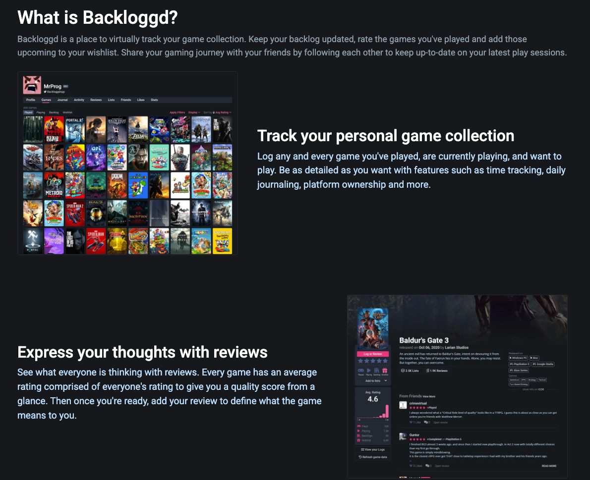 Use Backloggd to track games and seamlessly link your gaming collection alongside your retroachievements profile.
