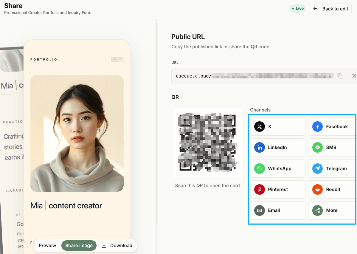 Easily share the best link in bio for creators using custom URLs and QR codes across all major social media networks.