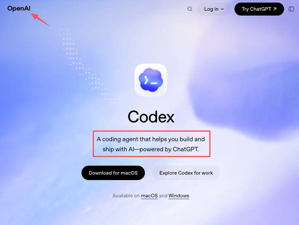 A screenshot of the OpenAI Codex landing page, a crucial technology for building and shipping with AI.