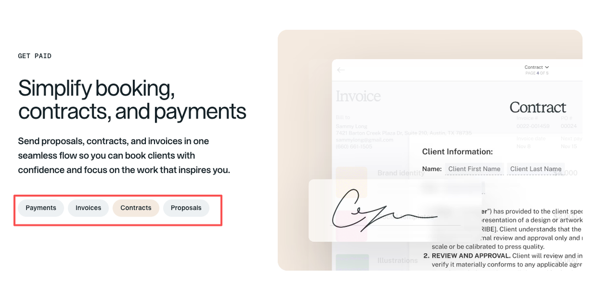 Digital invoice and contract signature features you should look for when choosing reliable HoneyBook alternatives.