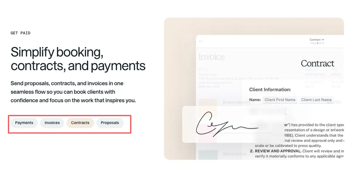 Digital invoice and contract signature features you should look for when choosing reliable HoneyBook alternatives.