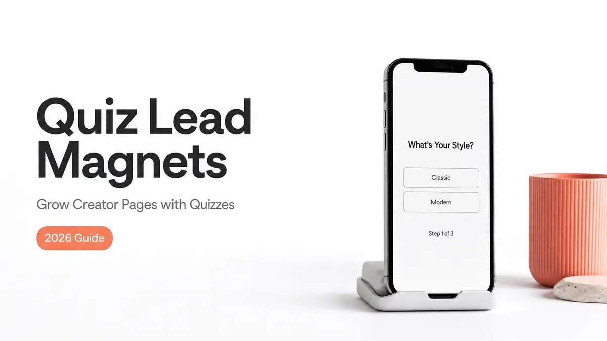 Discover how to build a successful quiz lead magnet with this 2026 guide, featuring a modern smartphone quiz interface.