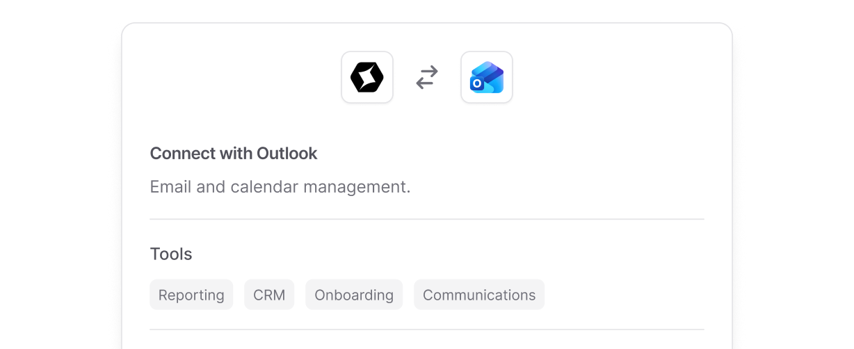 Connect with Outlook dialog listing the tools it powers