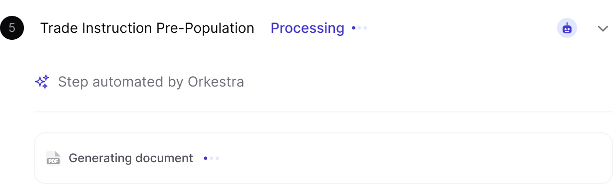 An automated step processing and generating a document