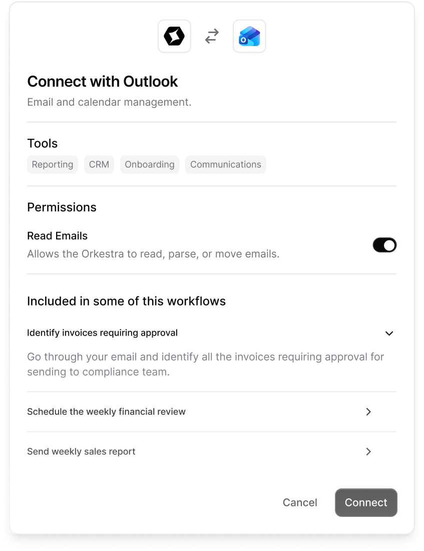 Connect with Outlook dialog