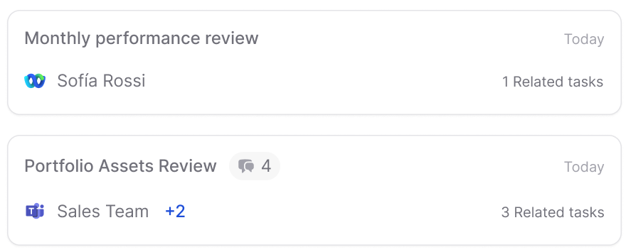Two unread communications with related tasks