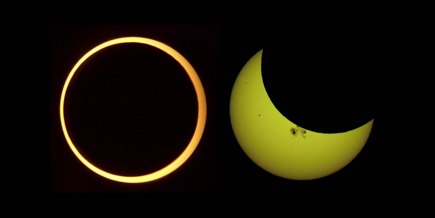 Figure 1: Annular solar eclipse (left), and partial eclipse (right).