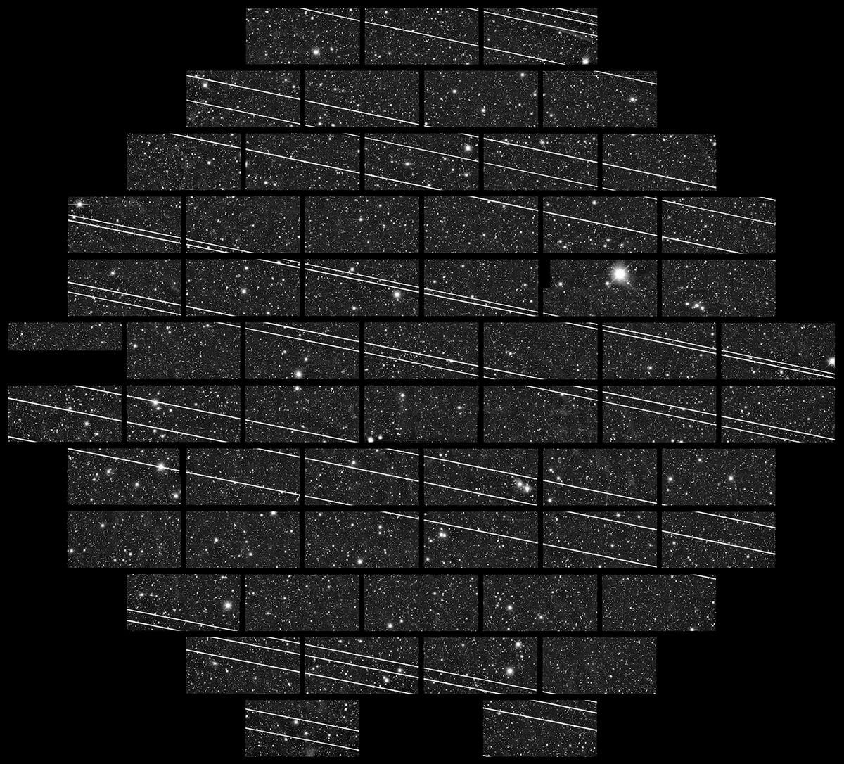 Starlink satellites as seen from the Cerro Tololo Inter-American Observatory in Chile. Image credit: NSF’s National Optical-Infrared Astronomy Research Laboratory / CTIO / AURA / DELVE