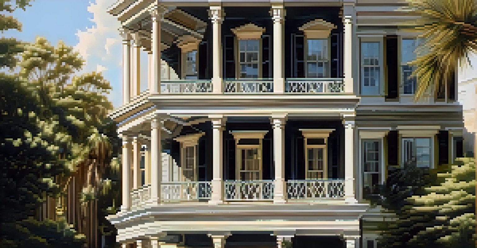 A detailed view of the architectural features of an antebellum home, focusing on moldings and windows with sunlight.
