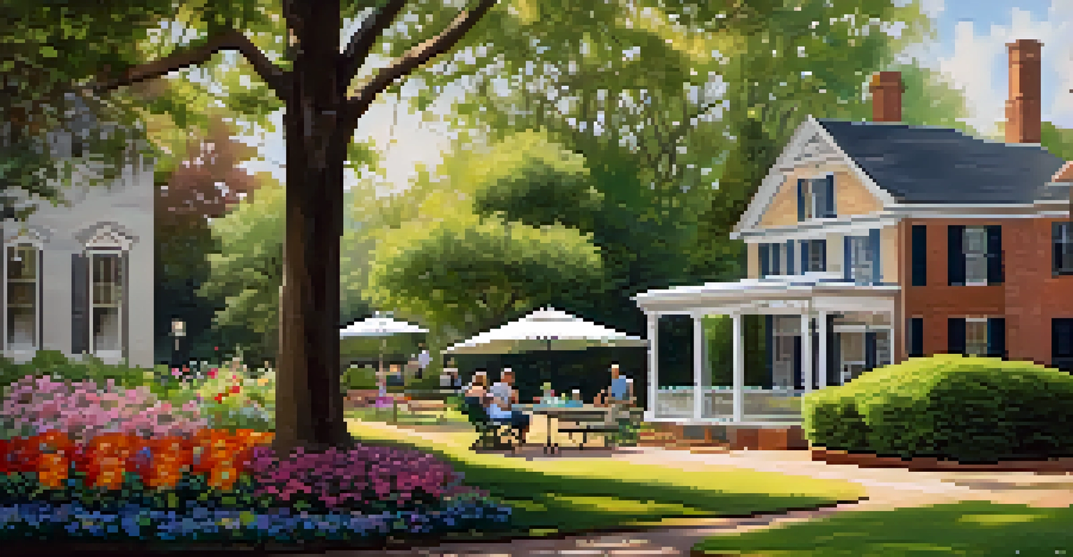 A cozy picnic in Oglethorpe Square with historic homes, flowers, and a couple enjoying their meal.