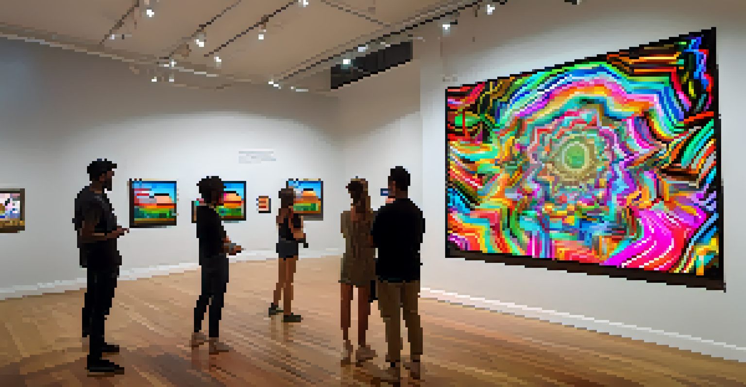 An interactive digital art installation in a gallery, showcasing augmented reality visuals related to Savannah's culture.