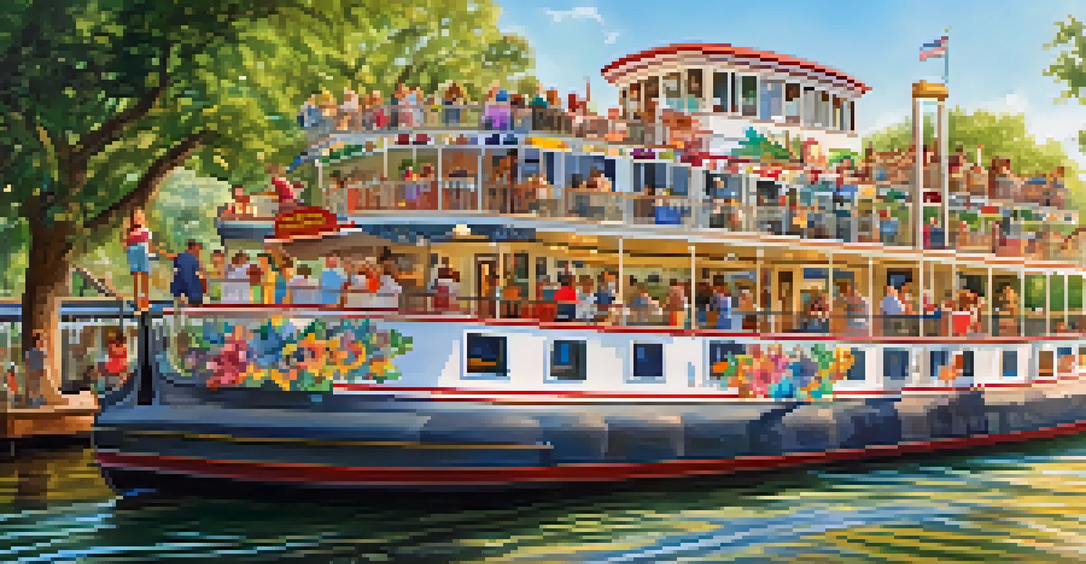 Families enjoying a riverboat cruise in Savannah, with children participating in a scavenger hunt.