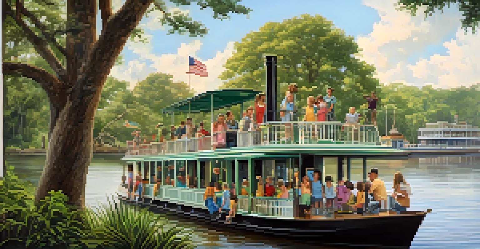 A happy family on a riverboat cruise, participating in a scavenger hunt with wildlife in the background.