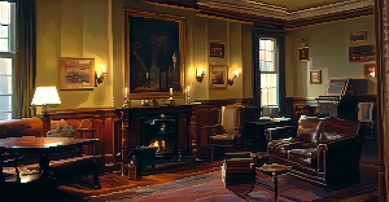 The interior of Proctors' Inn with vintage decor and a warm glow, suggesting a ghostly presence.