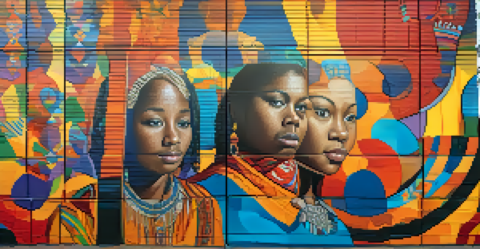 Close-up of a colorful mural from the 'We Are Savannah' project, featuring diverse faces and symbols that represent the local community.