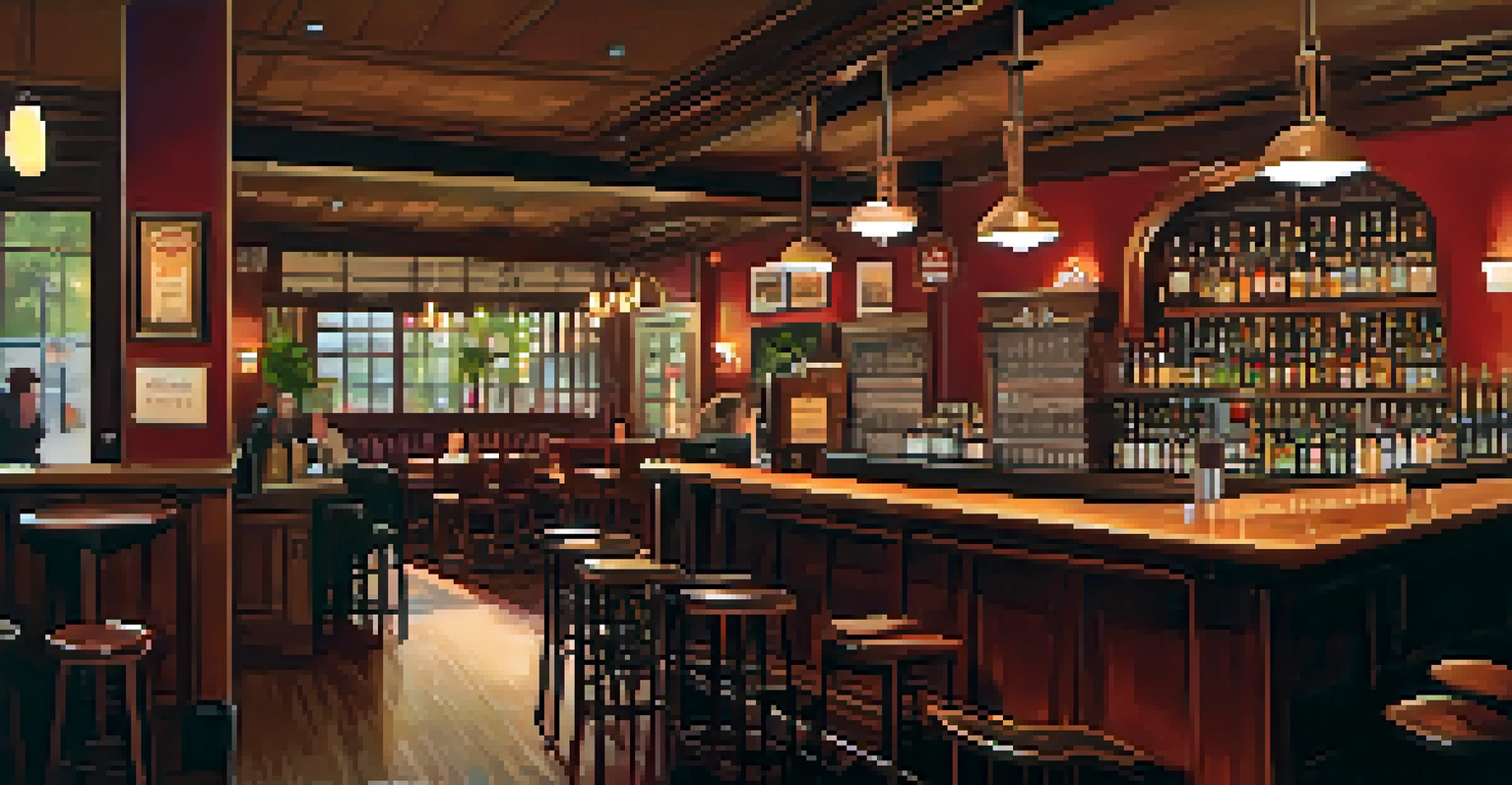 The interior of a cozy gastropub in Savannah, with a bar displaying craft beers and diners enjoying gourmet meals in a warm atmosphere.