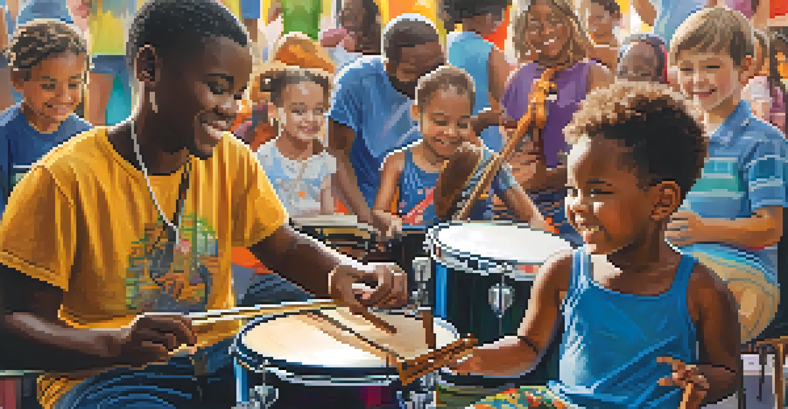 A close-up of a child participating in a music workshop at the Savannah Jazz Festival, smiling and holding an instrument, with other children in the background.