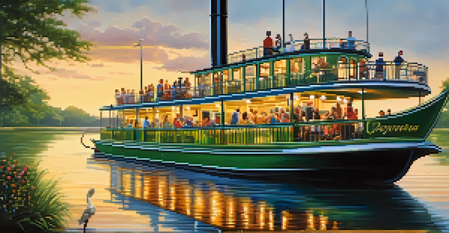 A family on a riverboat cruise, with children playing and parents relaxing.