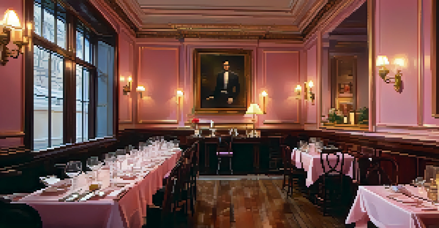An elegantly set dining table inside the Olde Pink House restaurant, with fine china and candles, showcasing its historical decor.