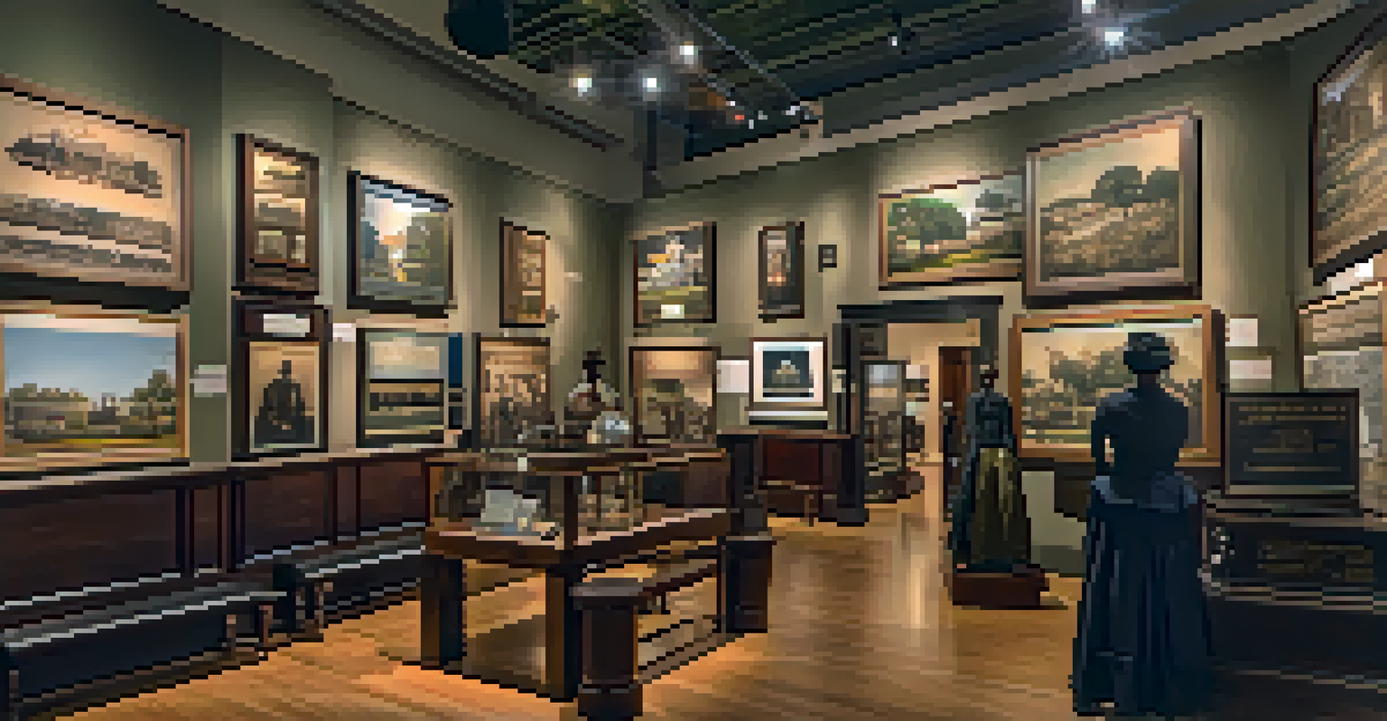 Interior of the Savannah History Museum with Civil War artifacts and the 'Gone with the Wind' bench on display.