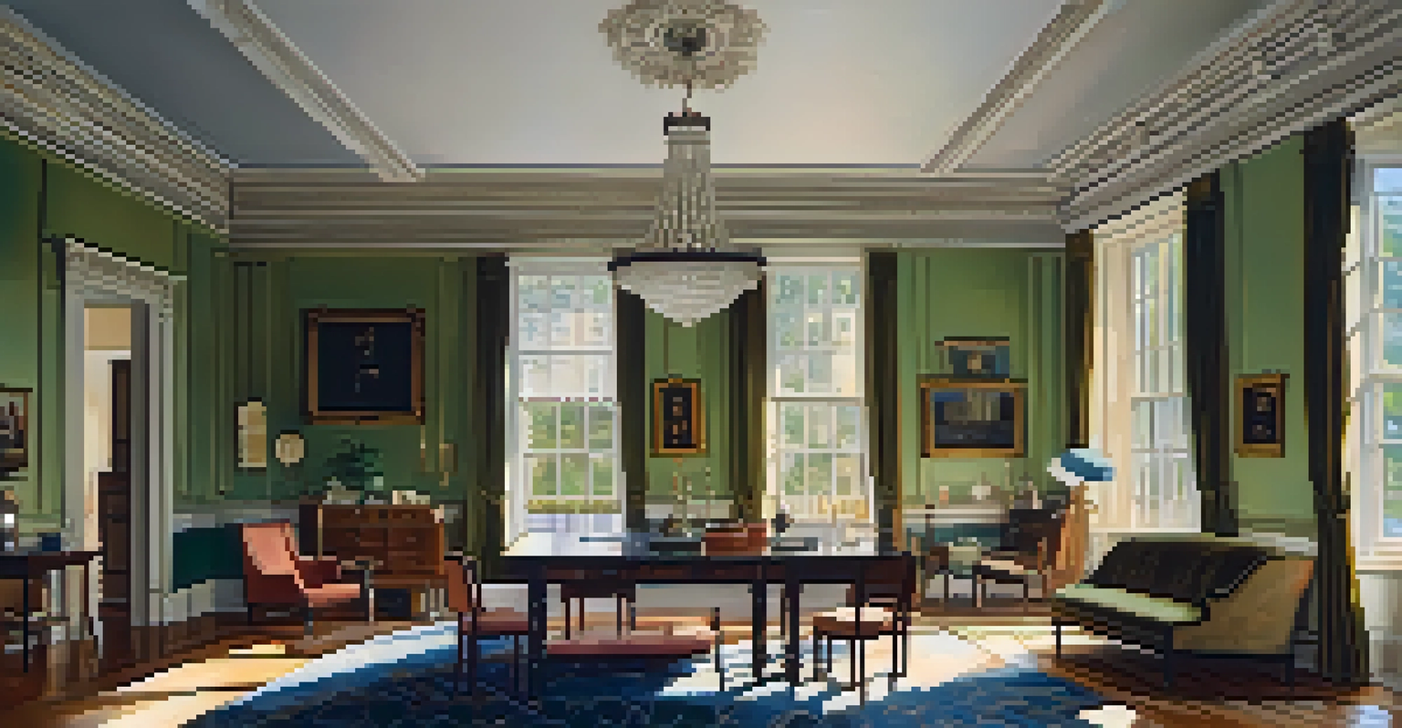 The interior of the Owens-Thomas House, featuring elegant Regency architecture, ornate plasterwork, and sunlight filtering through large windows.
