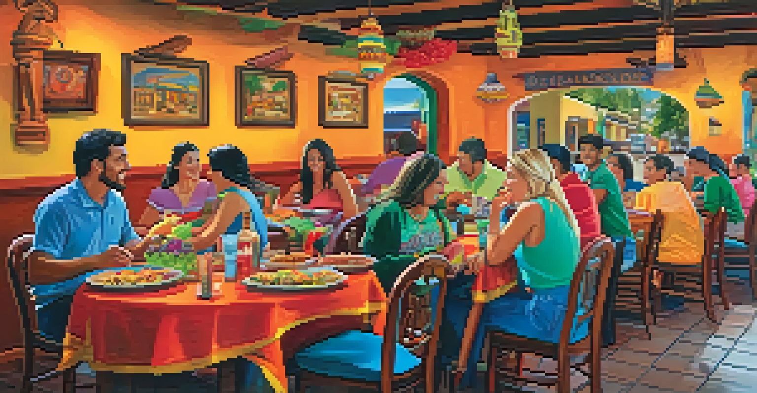 A lively restaurant table with traditional Mexican dishes and colorful decor, capturing the festive atmosphere.
